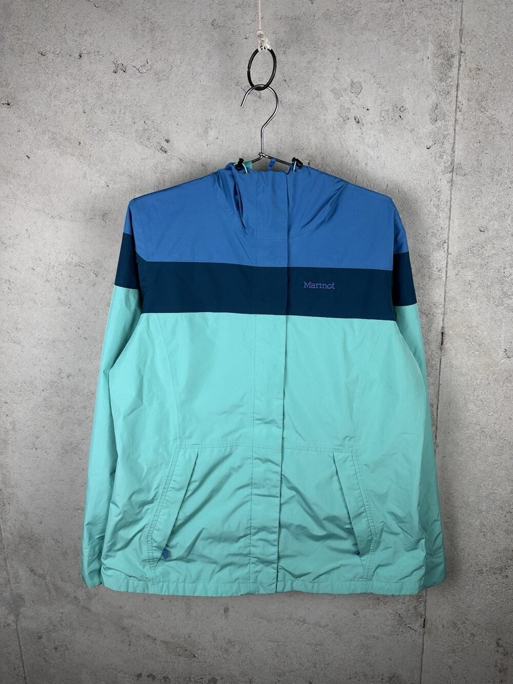 Marmot 3 Tone Blue Teal Gorpcore Outdoor Shell Rain Jacket Women's XL